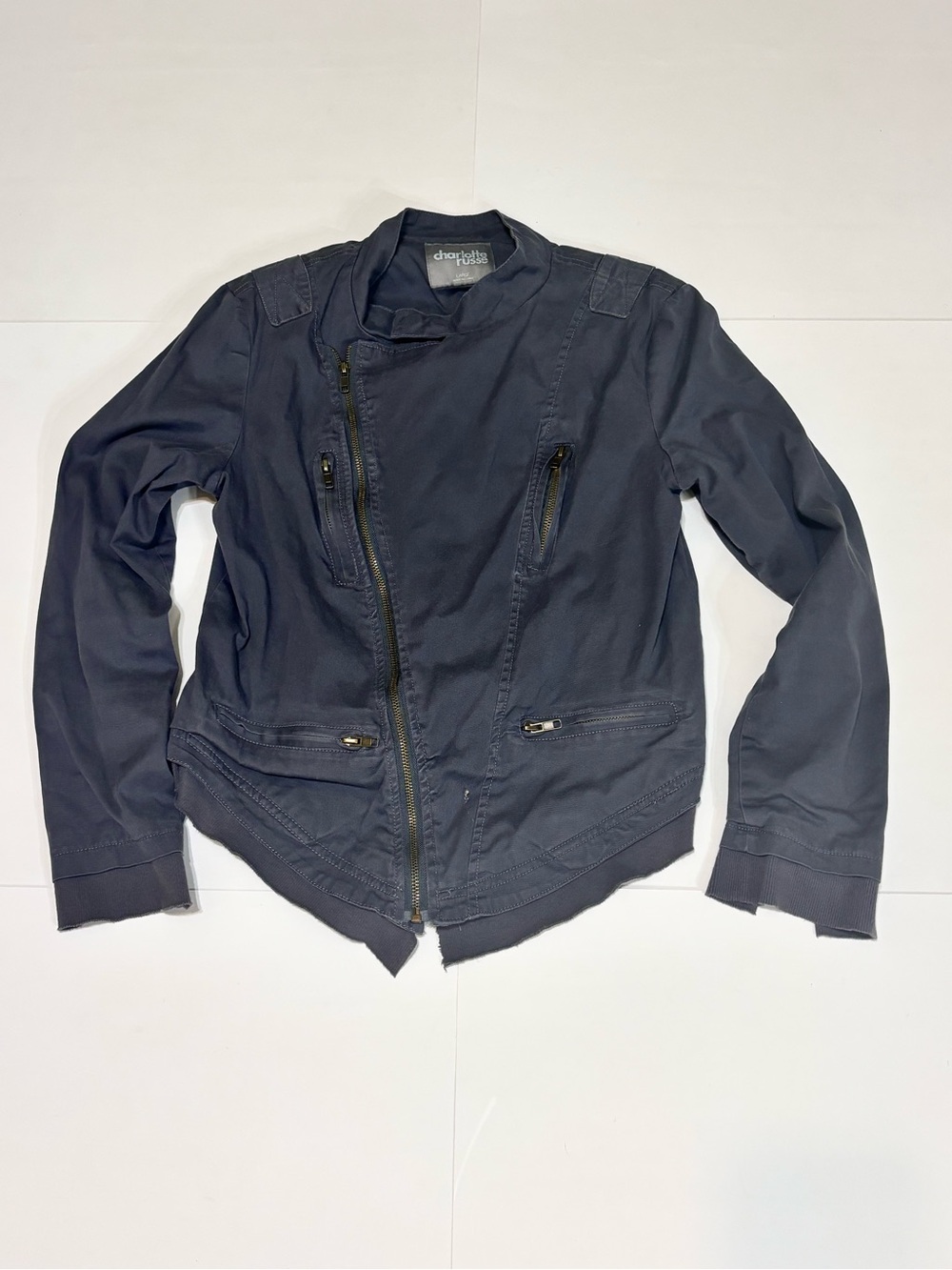charlotte russe Women’s Asymmetrical Zip Navy Jacket